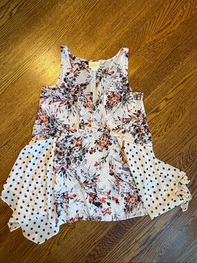 Floral & Polka Dot Mixed-Print Sleeveless Top - White with Coral & Black